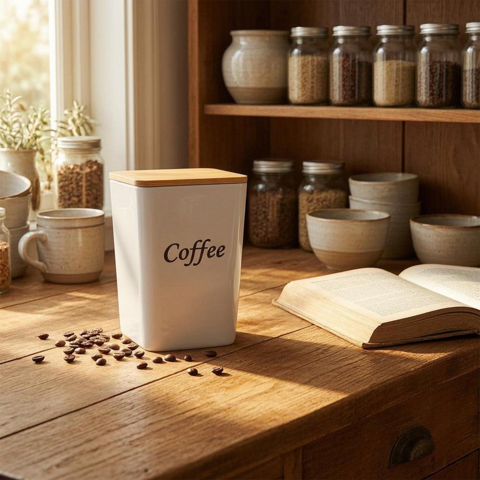 Coffee Tea And Sugar Canisters - Metal Canister Set with Bamboo Lids