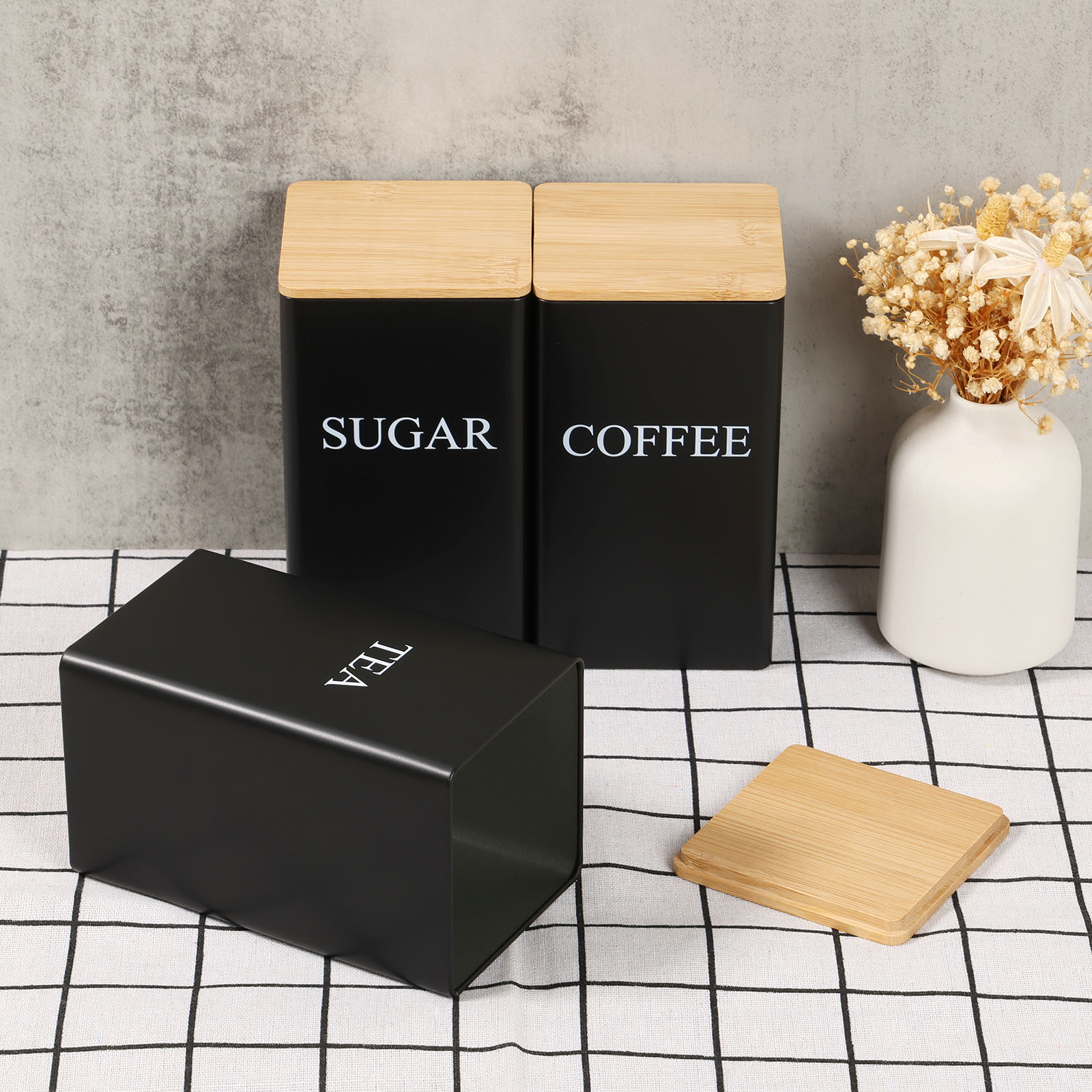 Coffee Tea And Sugar Canisters - Coffee Bean Storage Jar Metal Coffee