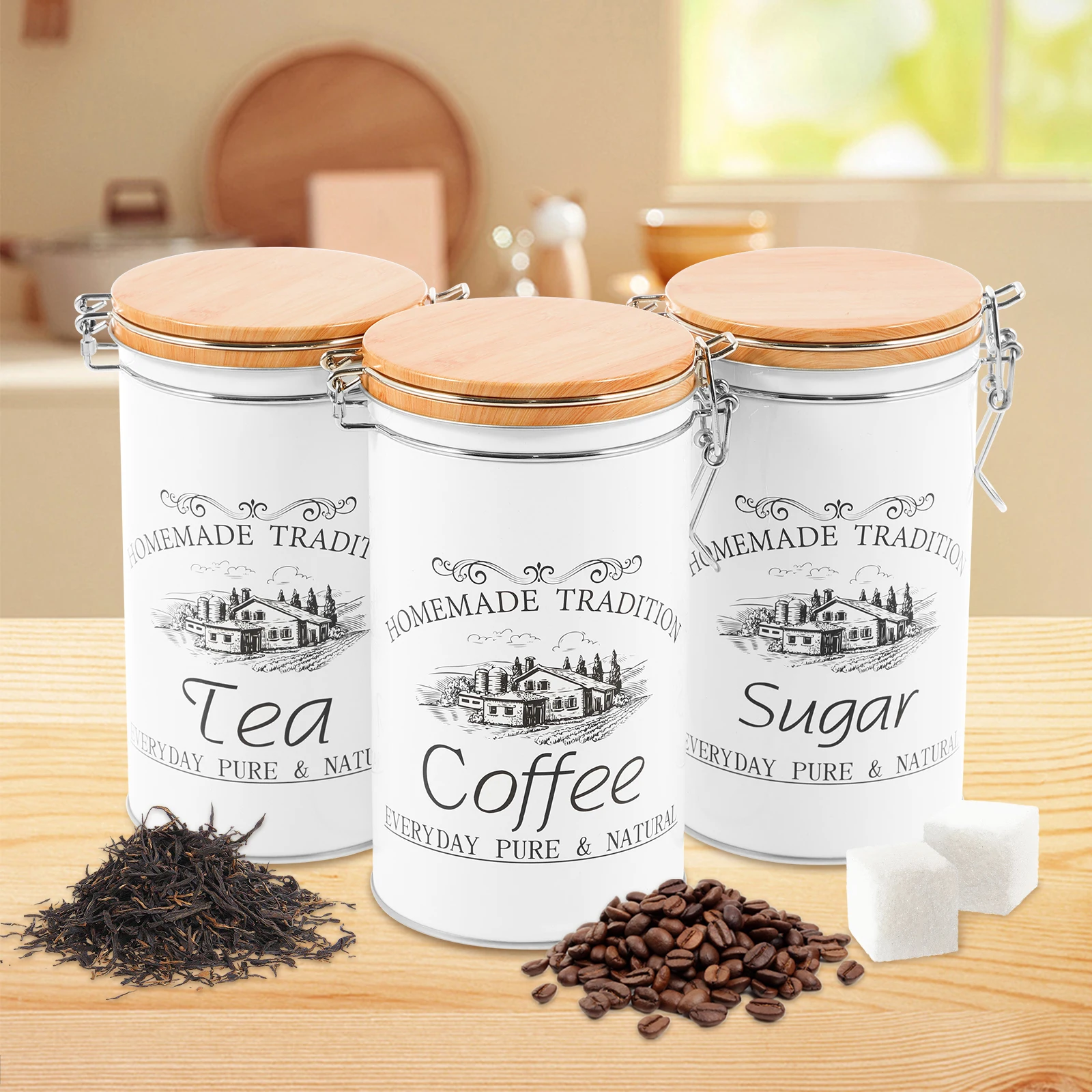 3Pcs/Set Tea Coffee Sugar Cani - Coffee Tea And Sugar Canisters recension och pris