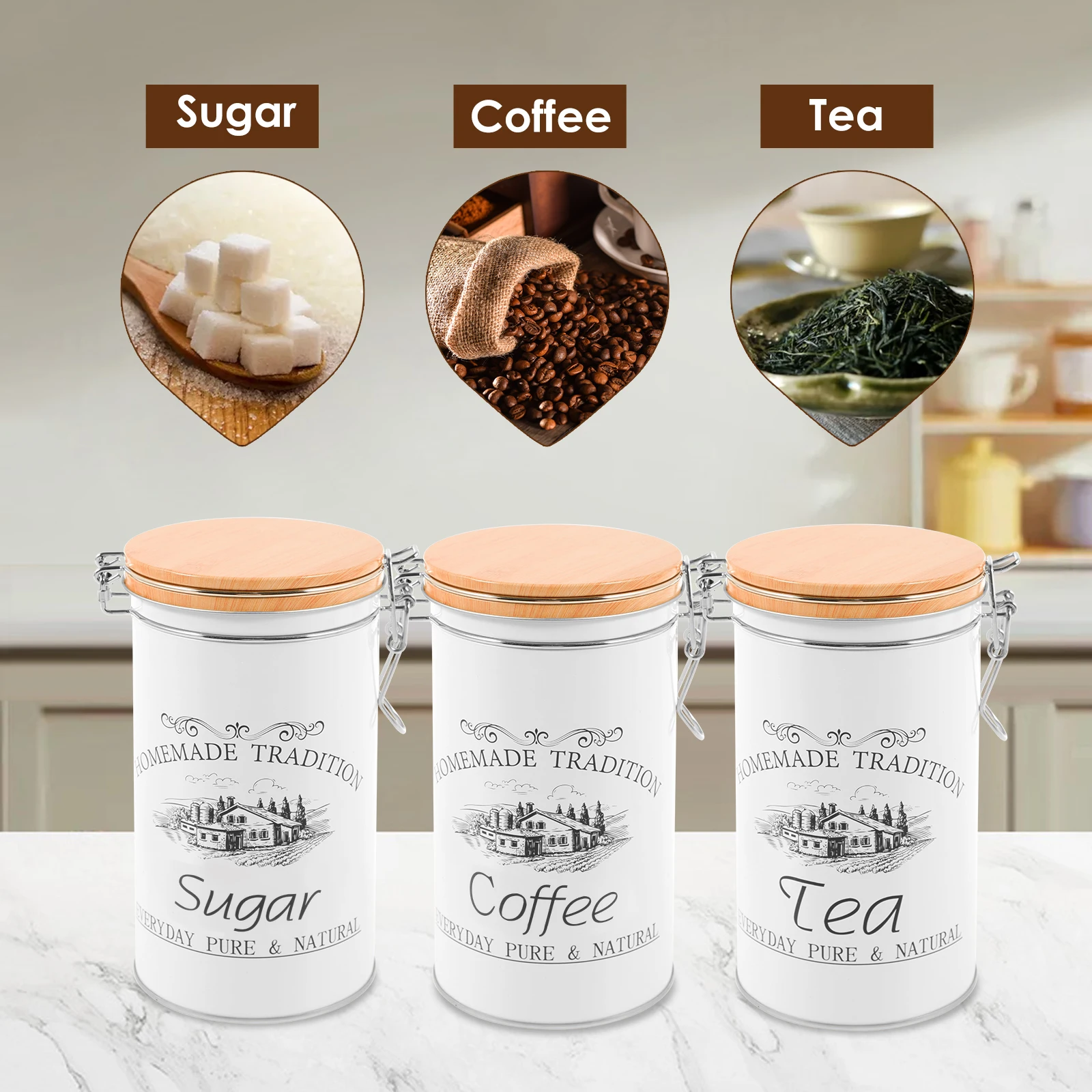 3Pcs/Set Tea Coffee Sugar Cani - Coffee Tea And Sugar Canisters recension och pris