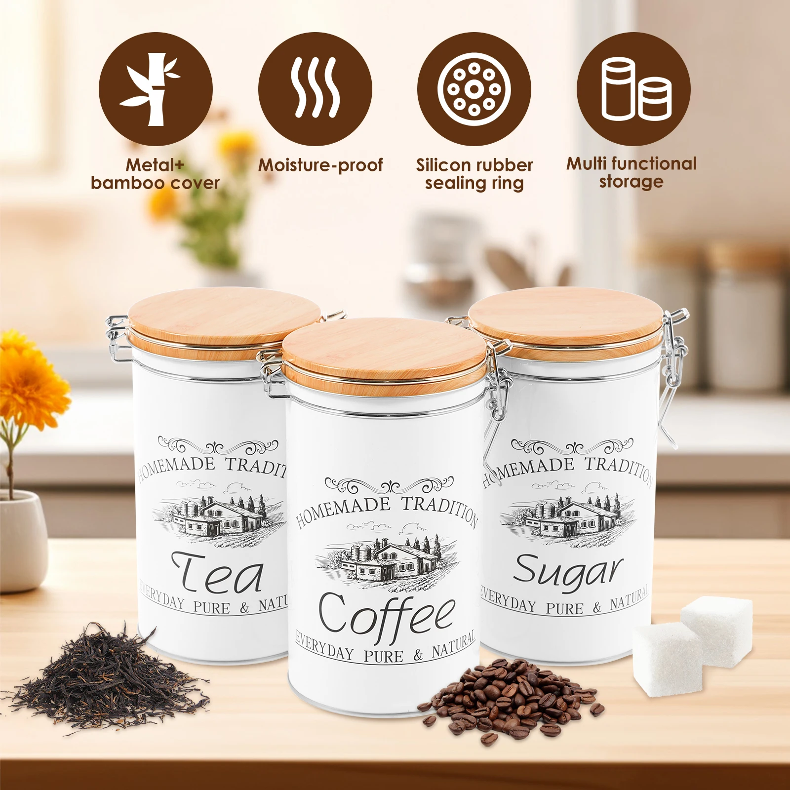 3Pcs/Set Tea Coffee Sugar Cani - Coffee Tea And Sugar Canisters recension och pris