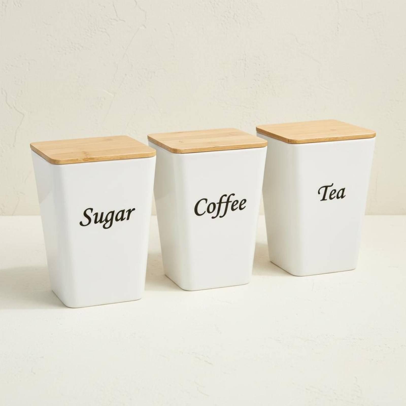 Metal Canister Set with Bamboo - Coffee Tea And Sugar Canisters recension och pris