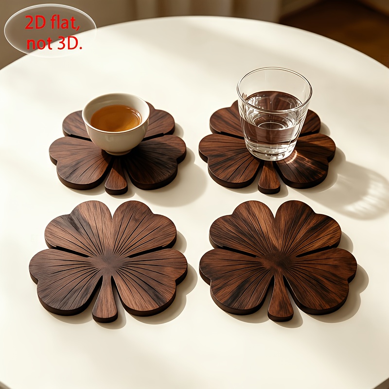 4Pcs 2D Flat Clover Wooden Coa - Coffee Tea Catering recension och pris