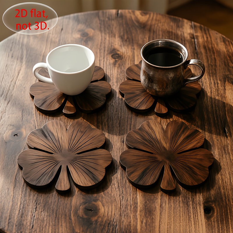 4Pcs 2D Flat Clover Wooden Coa - Coffee Tea Catering recension och pris