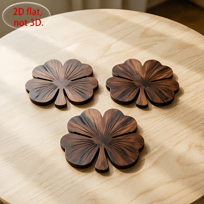 4Pcs 2D Flat Clover Wooden Coa - Coffee Tea Catering recension och pris