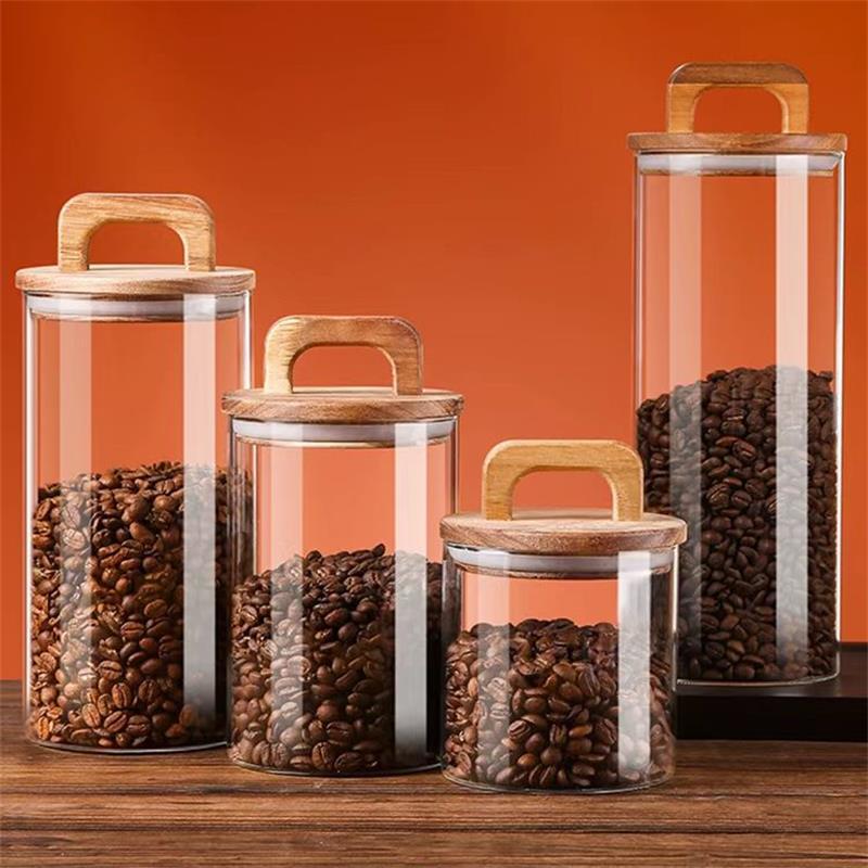 Clear Glass Jar with Bamboo Li - Coffee Tea And Sugar Canisters recension och pris