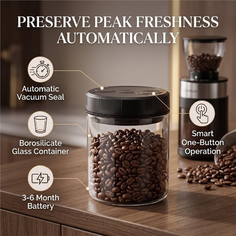 Automatic Vacuum Coffee Canist - Coffee Tea And Sugar Canisters recension och pris