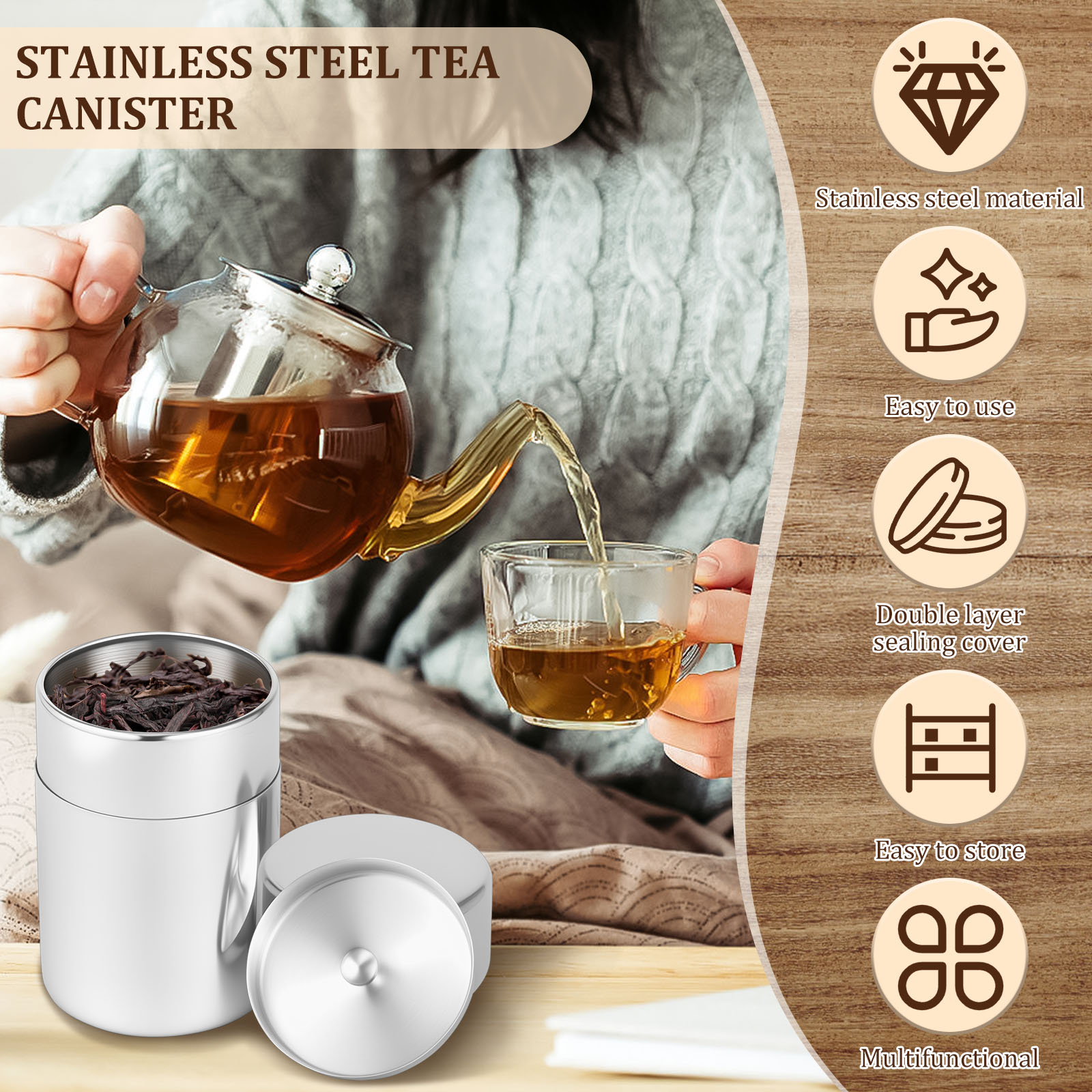 Stainless Steel Tea Leaf Tins  - Coffee Tea And Sugar Canisters recension och pris