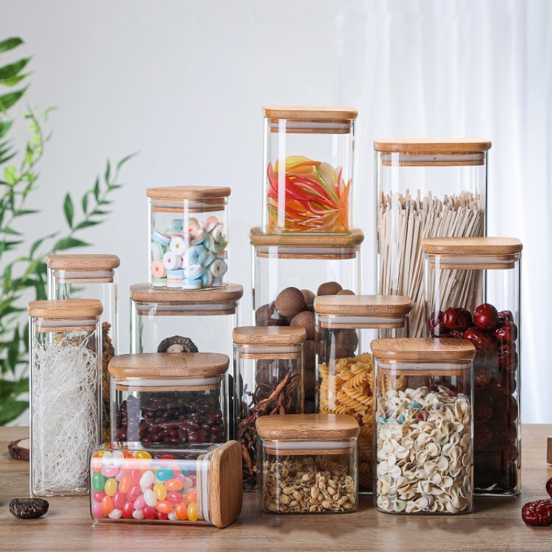 Bamboo Glass Tins Transparent  - Coffee Tea And Sugar Canisters recension och pris